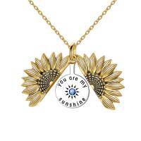 wholesale Sterling Silver Birthstone Sunflower Locket Necklace You Are My Sunshine Gift - Two Tone- Two Tone
