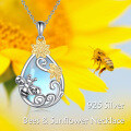 wholesale 925 Sterling Silver Blue Moonstone Sunflower & Bee Filigree Pendant Necklace-0-2