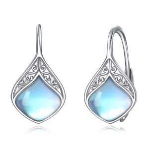 Sterling Silver Filigree Teardrop Moonstone Huggie Earrings-0