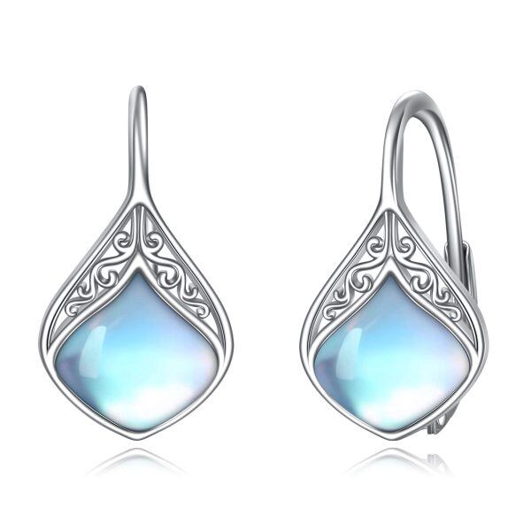 Sterling Silver Filigree Teardrop Moonstone Huggie Earrings-0