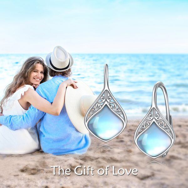 Sterling Silver Filigree Teardrop Moonstone Huggie Earrings-2