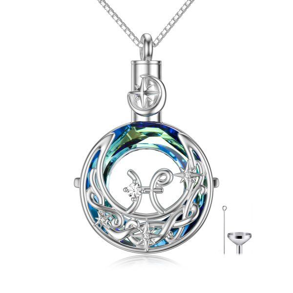 Sterling Silver Pisces Urn Necklace With Crystal-0