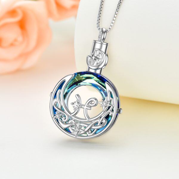 Sterling Silver Pisces Urn Necklace With Crystal-4