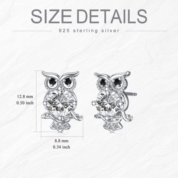 Sterling Silver April Birthstone Owl Stud Earrings-1