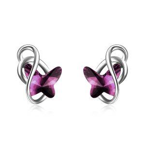 Sterling Silver Purple Crystal Butterfly Stud Earrings-0