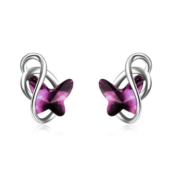 Sterling Silver Purple Crystal Butterfly Stud Earrings-0