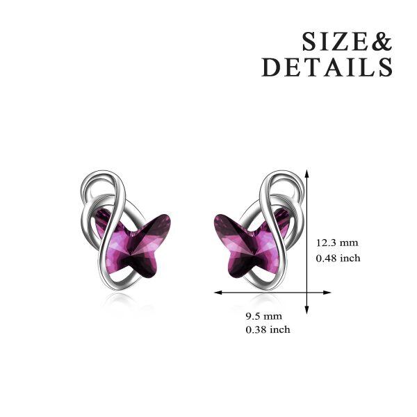 Sterling Silver Purple Crystal Butterfly Stud Earrings-1