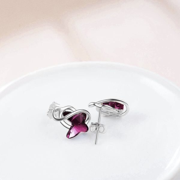 Sterling Silver Purple Crystal Butterfly Stud Earrings-5