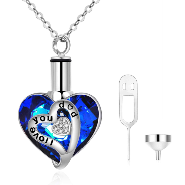 Sterling Silver "I Love You Dad" Heart Crystal Urn Necklace-0