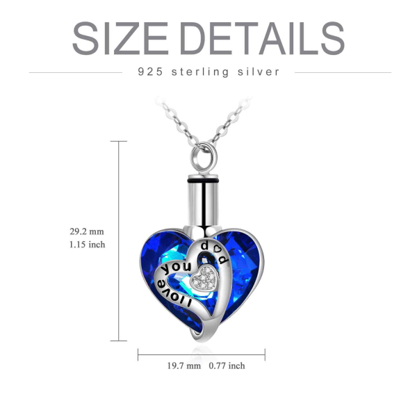 Sterling Silver "I Love You Dad" Heart Crystal Urn Necklace-1