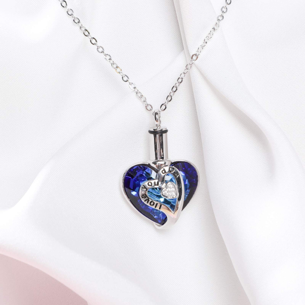 Sterling Silver "I Love You Dad" Heart Crystal Urn Necklace-4