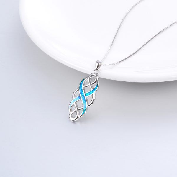 Sterling Silver Irish Celtic Knot Created Opal Pendant Necklace-4