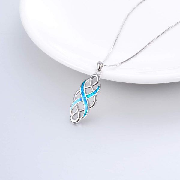 Sterling Silver Irish Celtic Knot Created Opal Pendant Necklace-5