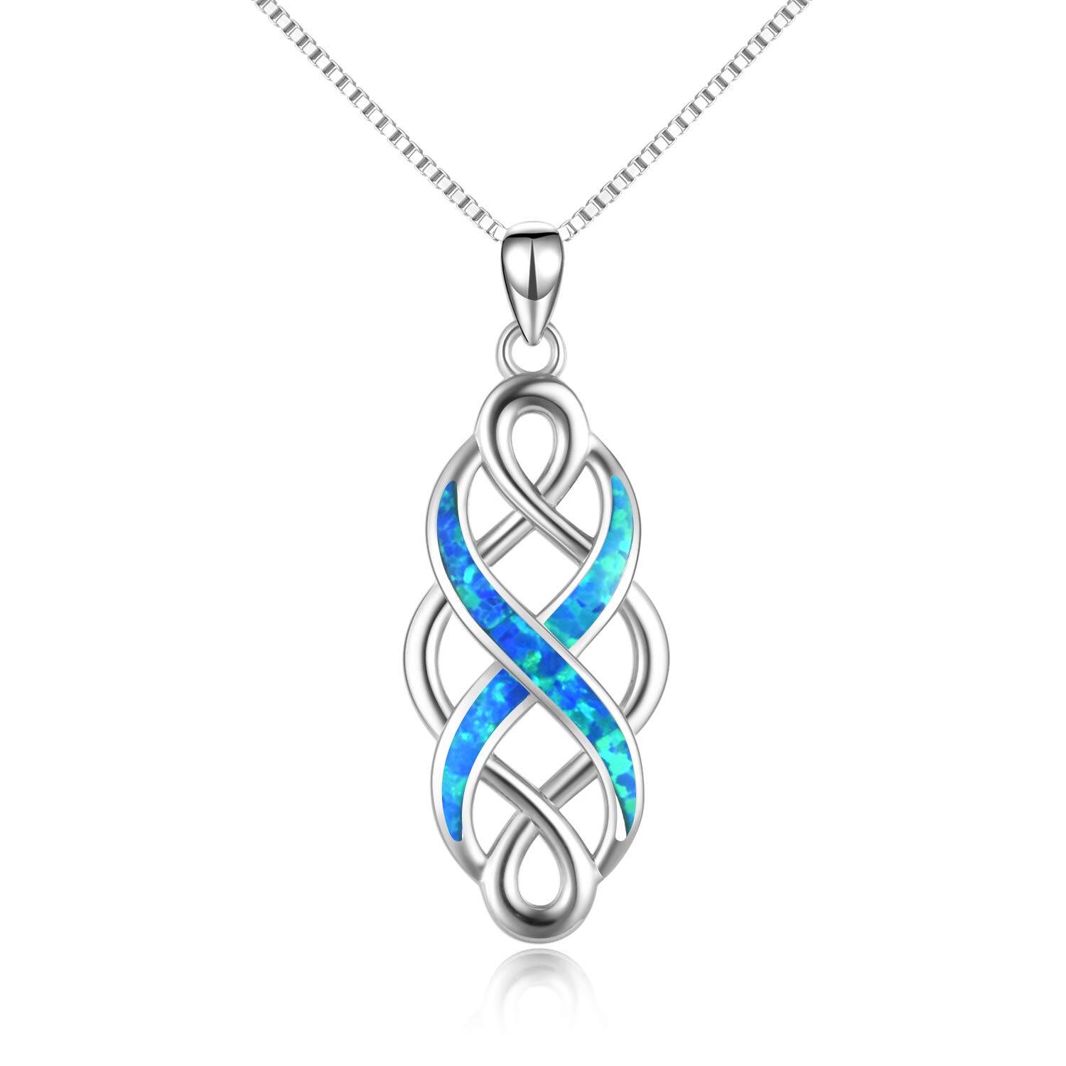 wholesale Sterling Silver Created Opal  Celtic Knot Pendant Necklace 18 Unisex - Rhodium Plated- Rhodium Plated