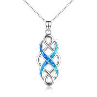 wholesale 925 Sterling Silver Blue Created Opal Celtic Knot Pendant Necklace for Women- Rhodium Plated