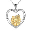 wholesale 925 Sterling Silver Heart-Shaped Pendant Necklace with Three Sisters Design and Crystals-0-0