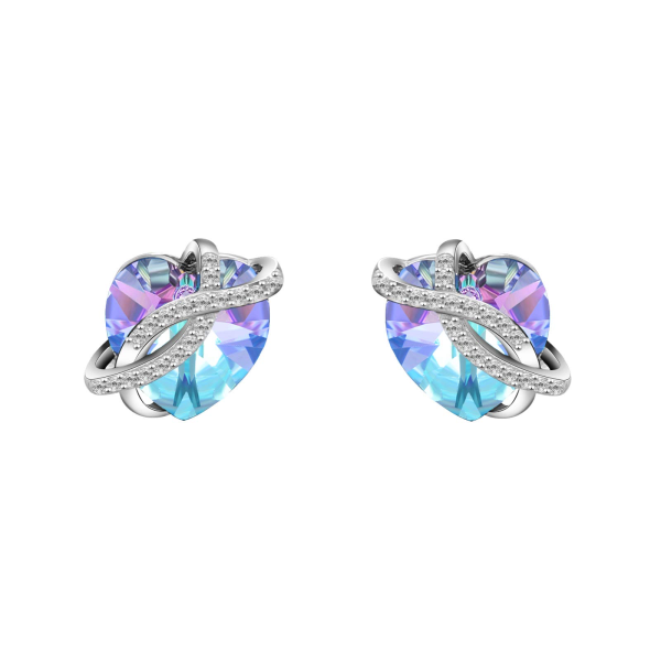 Sterling Silver Crystal Heart Stud Earrings-0