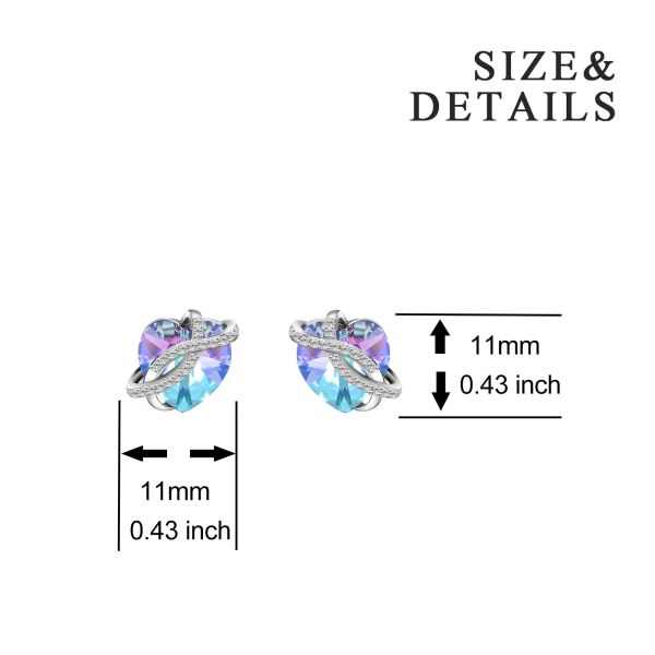 Sterling Silver Crystal Heart Stud Earrings-1