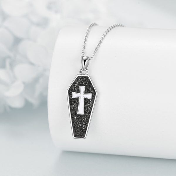 Sterling Silver Enamel Coffin Pendant Necklace-4