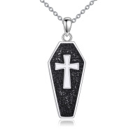 wholesale 925 Sterling Silver Gothic Coffin Cross Necklace for Women- Rhodium Plated