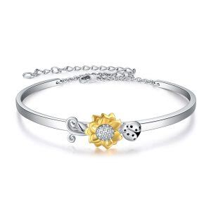 Sterling Silver Sunflower Bangle Bracelet-0