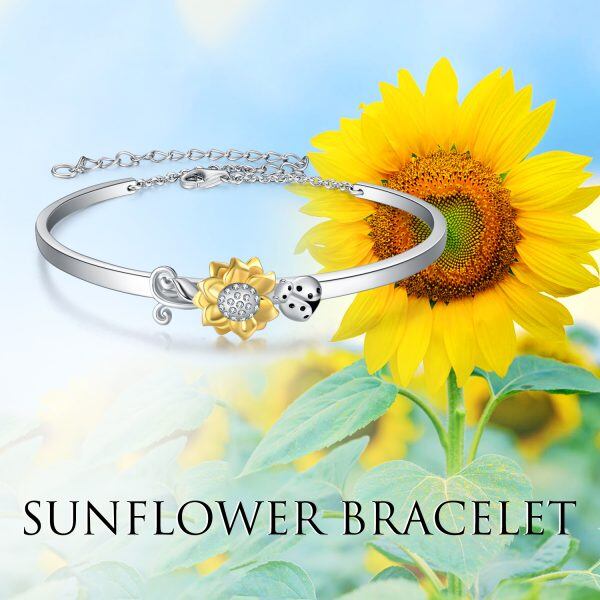 Sterling Silver Sunflower Bangle Bracelet-2