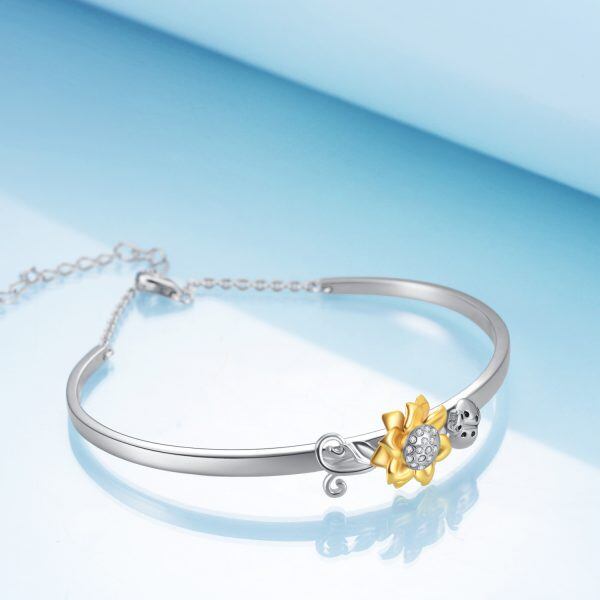 Sterling Silver Sunflower Bangle Bracelet-5