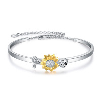 wholesale 925 Sterling Silver Sunflower & Ladybug Charm Bracelet for Women- Two Tone