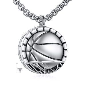 Sterling Silver Basketball Urn Necklace With Stainless Steel Chain-0