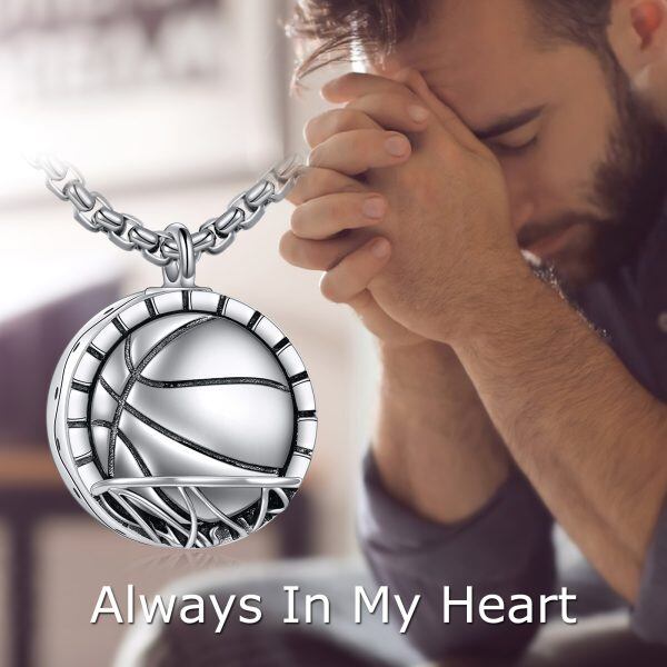 Sterling Silver Basketball Urn Necklace With Stainless Steel Chain-2