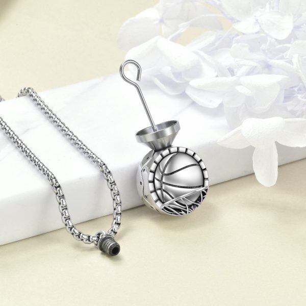 Sterling Silver Basketball Urn Necklace With Stainless Steel Chain-4