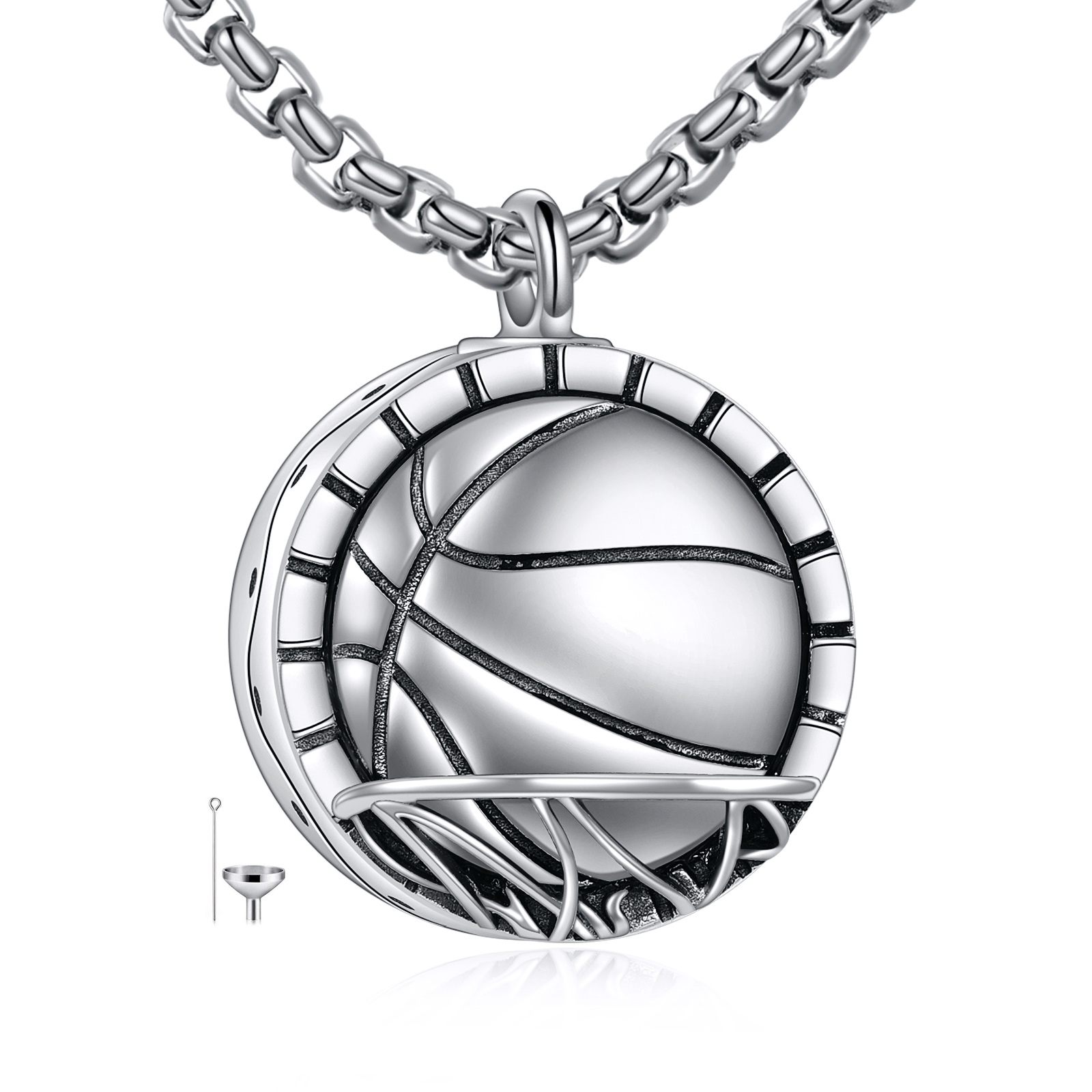 Sterling Silver No Gemstone Basketball Urn Necklace Cremation Memorial Jewelry for Men Women Kids - Rhodium Plated- Rhodium Plated