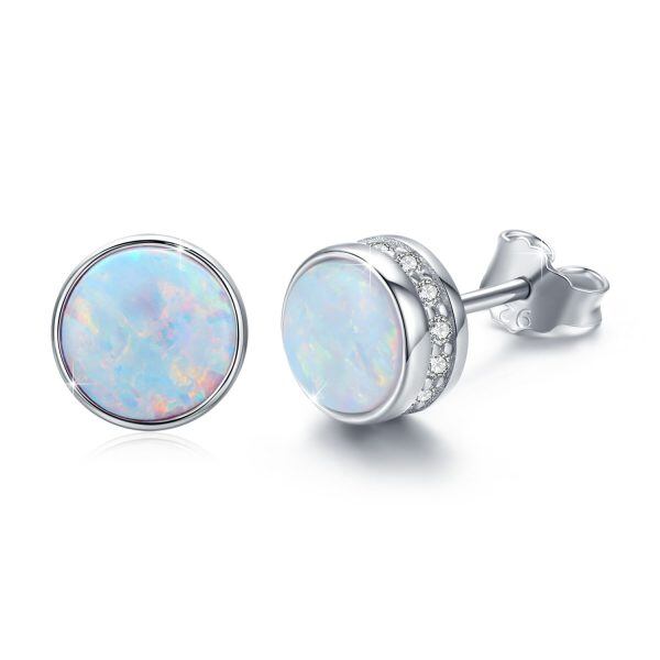 Sterling Silver Opal Stud Earrings-0