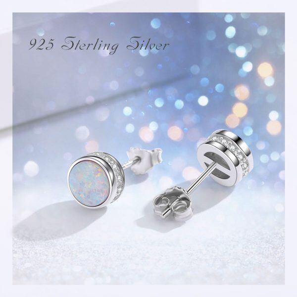 Sterling Silver Opal Stud Earrings-1