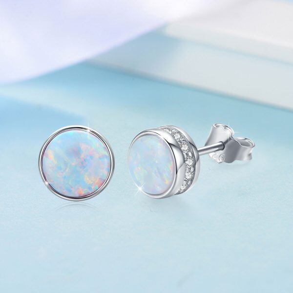 Sterling Silver Opal Stud Earrings-4