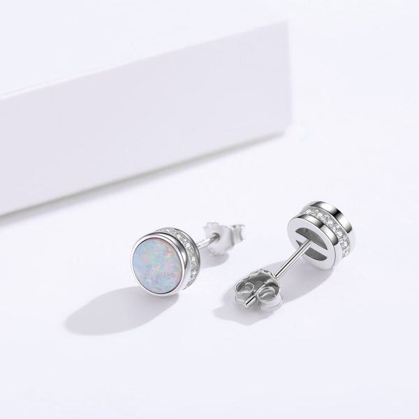 Sterling Silver Opal Stud Earrings-5