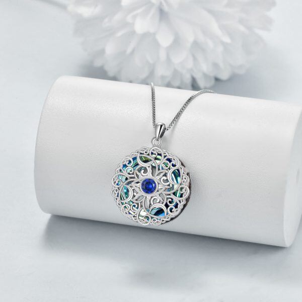 Sterling Silver Evil Eye Pendant Necklace With Blue Circle Crystal-4