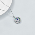 wholesale 925 Sterling Silver Round Evil Eye Pendant with Blue Crystals and Filigree Design Necklaces for Women Gifts-0-5