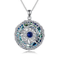 wholesale 925 Sterling Silver Round Evil Eye Pendant with Blue Crystals and Filigree Design Necklaces for Women Gifts- Rhodium Plated
