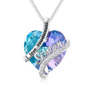 Sterling Silver Heart Crystal Pendant Necklace For Sister-0