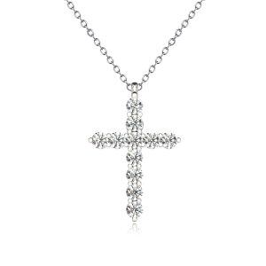 Sterling Silver Moissanite Cross Pendant Necklace-0