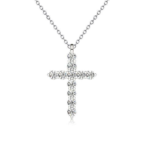 Sterling Silver Moissanite Cross Pendant Necklace-0