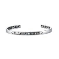 wholesale Sterling Silver Celtic Strength Mantra Cuff Bracelet Inspirational Gift for Women Men - Rhodium Plated- Rhodium Plated