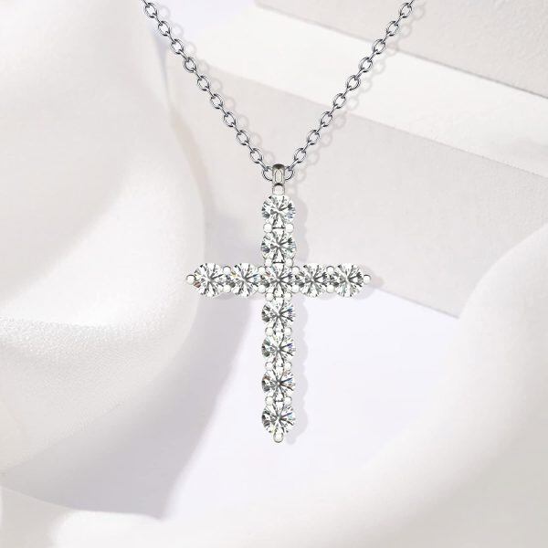 Sterling Silver Moissanite Cross Pendant Necklace-4