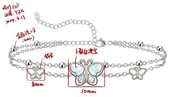 Sterling Silver Butterfly Opal Mixed Chain Anklet Bracelets-7