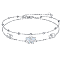 wholesale 925 Sterling Silver Butterfly Beaded Chain Ankle Anklet for Women's Beach Footwear Accessories- Rhodium Plated
