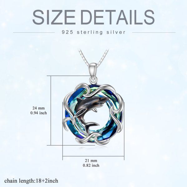 Sterling Silver Black Wave Pendant Necklace With Blue Crystal Circle-1