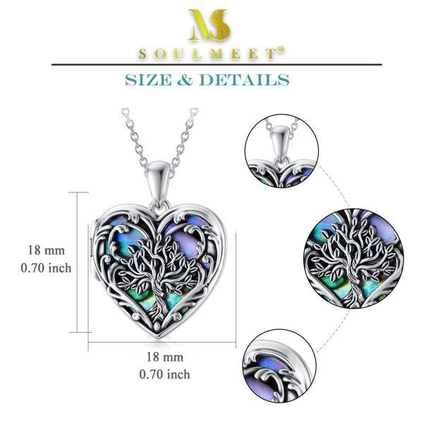 Sterling Silver Tree Heart Shaped Locket Necklace With Abalone Shell-1