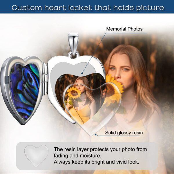 Sterling Silver Tree Heart Shaped Locket Necklace With Abalone Shell-2