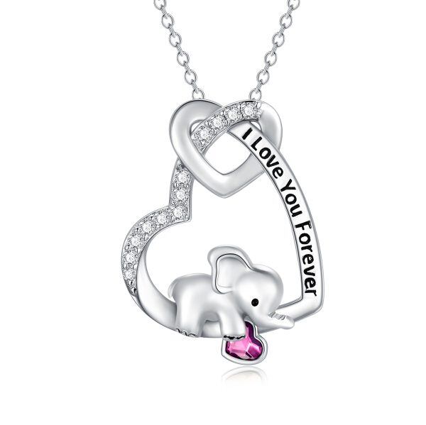 Sterling Silver Elephant Heart Pendant Necklace With Pink Crystal-0